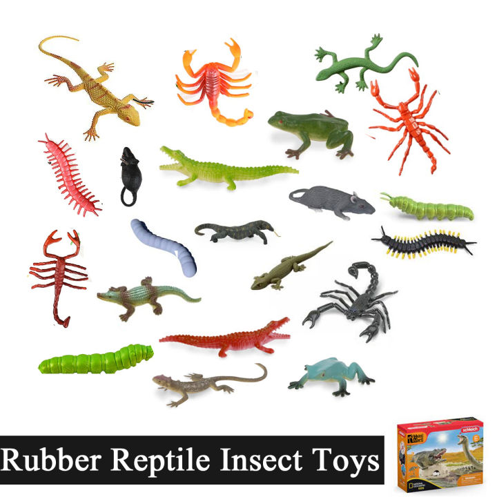 Reptile Rubber Insect Animal Toys For Kids Boys Girls Baby - Wild Jungle Animals Figure Bugs Toy Set - Crocodile Worm Frog Lizard Alligator Dinosaur Mouse Dinosaurs