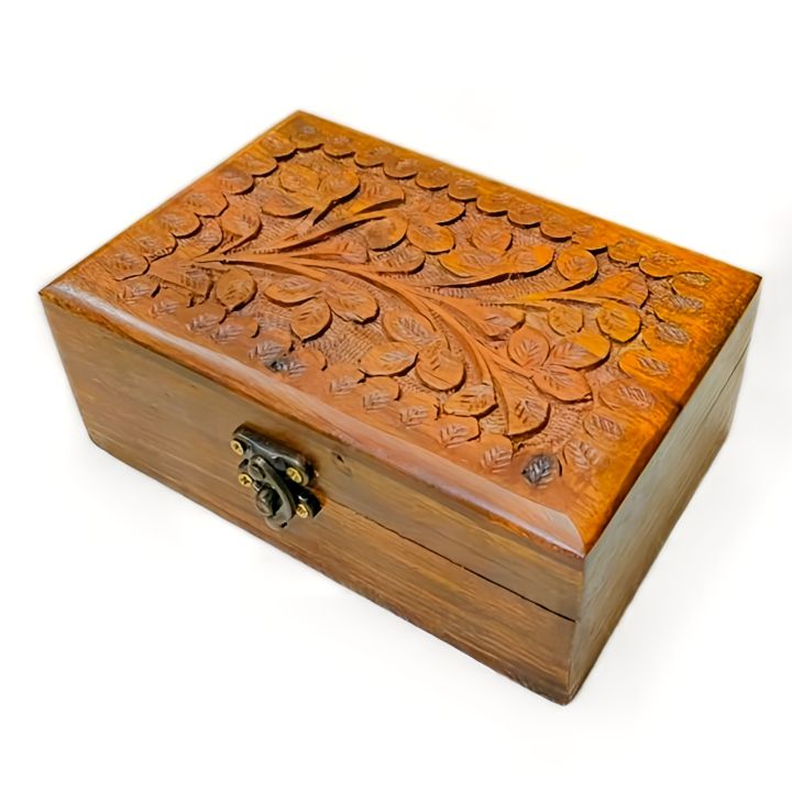 Wooden Hand-Carved Jewelry Box - Floral Handcrafted Home Decor Box, 6x4 Vintage Jewelry Organizer for Necklaces, Rings & Earrings, Compact Storage Box for Women, Premium Sheesham Craftsmanship, Perfect Gift Option, Decorative Small Wooden Keepsake Box