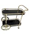 Tea Trolley With  Black Glass Shelves - Golden. 