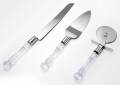 Stainless Steel Cake Knife, Server Set and Pizza Cutter with Acrylic Handle. 