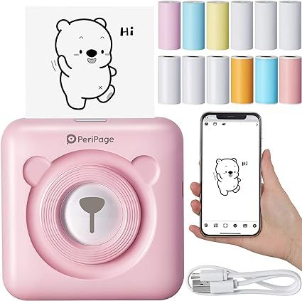 Peripage Mini Printer A6 Portable Thermal Printer Pocket Wireless Label Sticky Note Sticker Smart Phone Photo Printer Compatible with Bluetooth USB Connect