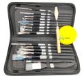 Artist Paint Brush Set 17 with Zipper Carry Case Black (15 Pcs+1 x Knife+1 x Sponge)(Nylon Bristles and wood). 