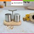 Techmanistan Set of 2 - Condiment Set with Wooden Base, Salt & Pepper Mill, Oil, Salt and Pepper with bamboo stand. 