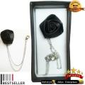 Flower Brooch With Chain Men Women's Coat - Black. 