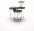 3 Pieces Table Set Top Marble Sheet With 3 Stylish  Gold Legs Coffee Table. 