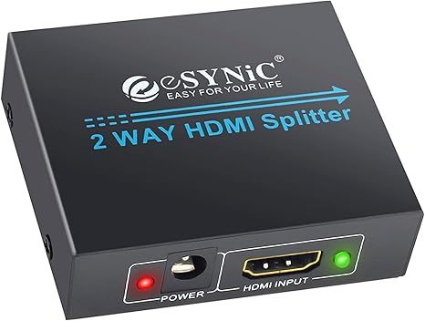 eSynic 4K/30HZ HDMI Splitter 2 Way HDMI Splitter 1 in 2 out HDMI Splitter HDMI 1.4 Hdcp Bypass Splitter HDMI Splitter Dual Monitor Supports 4K& Full HD for HDTV PS4 Blu-ray Player Laptop Satellite etc a245 splitterrrr b