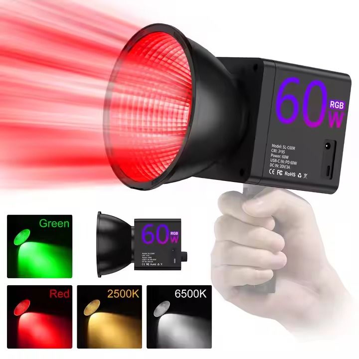 MAMEN 60W Portable LED Video Light Mini RGB Color Temperature COB Continuous Output Lighting Handheld Spotlight ( Bowen Mount Including )