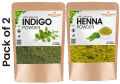 Pack of 2 Indigo Leaves Powder Wasma Herbal Hair Dyes + Organic Henna Mehndi Powder. 