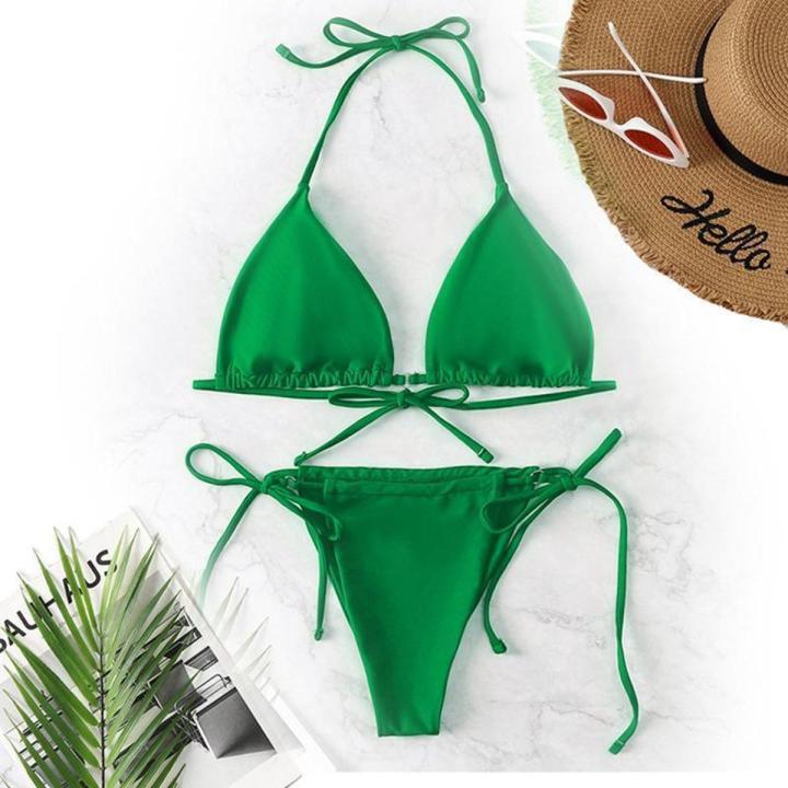 Sexy Women's Swimwear 2PCS Bikini Set with Bra Tie Side G-String Thong Triangle Beach Swimsuit for Summer Bathing Suit for Swimming