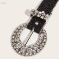 Rhinestone Belt PU Leather Belt Eyelet Belt Sequin Belt for Trousers Dress Skirts , Black. 