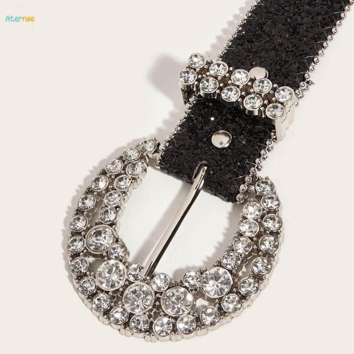 Rhinestone%20Belt%20PU%20Leather%20Belt%20Eyelet%20Belt%20Sequin%20Belt%20for%20Trousers%20Dress%20Skirts%20,%20Black%20-%20Image%206
