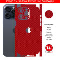 iPhone 15 Pro Max Skin/Wrap 360 Protection Sheet/ Carbon fiber/ Matte/ Transparent/ Lamination Back And Sides Included Camera Skin. 