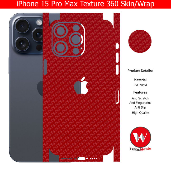iPhone 15 Pro Max Skin/Wrap 360 Protection Sheet/ Carbon fiber/ Matte/ Transparent/ Lamination Back And Sides Included Camera Skin