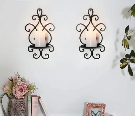 Wooden Wall Candle Sconce Holder(without light)|Beautifull wooden wall decor| Set of 2 Hanging Wall Mounted Candle Sconces Holder, Wall Sconces Decor for Bedroom Dining Room, Black 8inch×6inch