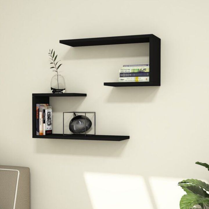 2 Pieces Of Modern C-Shaped Wall Shelves home office wall tier decorator