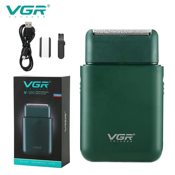 VGR V-390 Professional Electric Ultra Thin Shaver Rechargeable Razor for Face Care Beard Trimmer Reciprocating Blade with USB Travel Shaver, Men's Electric Razor, Electric Shaver - Green