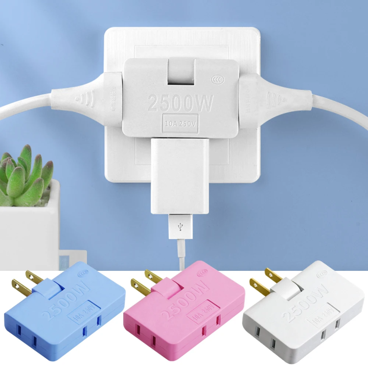 3-in-1 Rotatable Extension Plug Adapter - 360° Multi-Plug Ultra-Thin Socket Converter, Foldable Wireless Charger Plug, Slim Power Outlet Adapter, 2-Prong, 10A, 2500W for Home, Office, Travel, Compact Wall Socket, Narrow Slot Expansion, Portable Adapter