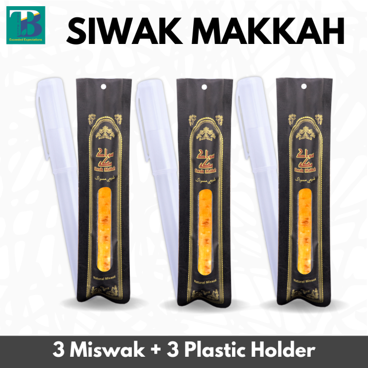 Miswak Toothbrush Pack of 3 Miswak + 3 Plastic Holder | Premium Quality | Portable Plastic Holder