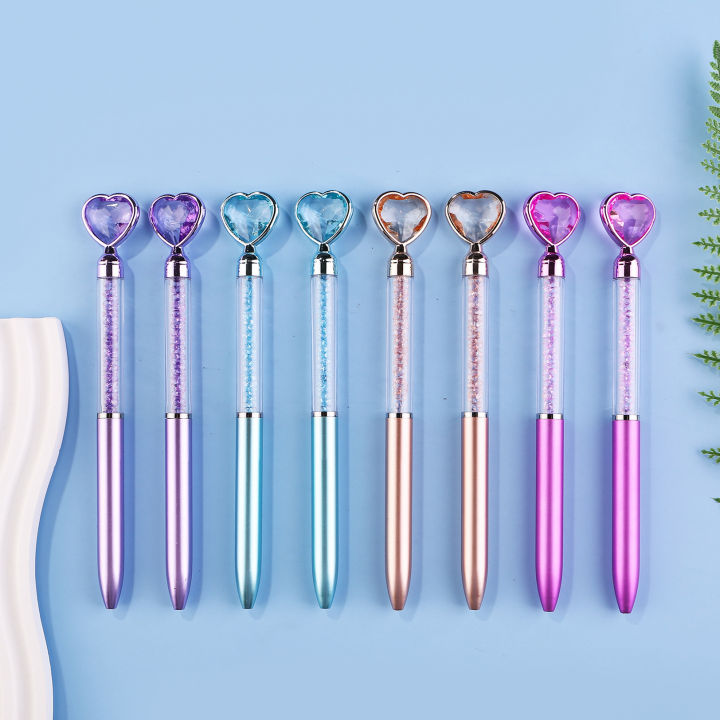 Cute Love Heart Diamond Ballpoint Pen Colorful Crystal Gem Rotating Gel ...