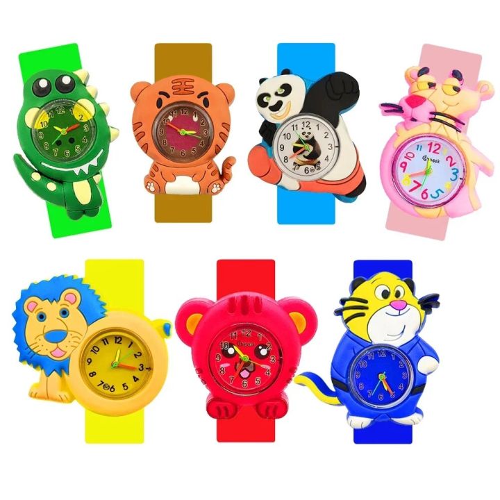 Cartoon Panda Lion Tiger Children Watch Baby Look Time Toy 1-15 Years Old Kids Watches Cute Dinosaur Boys Girls Child Slap Watch