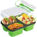 Collapsible Silicone Bento Box—2-Compartment Eco Silicone Collapsible Bento Lunch Box Kit-BPA Free, Safe in Microwave, Dishwasher & Freezer (Green). 