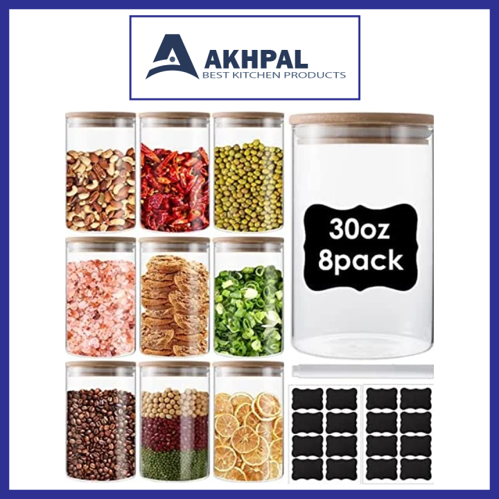 8%20Pack%20Glass%20Food%20Storage%20Containers%20Jars%20with%20Airtight%20Bamboo%20Lid,%201000ml%20Pantry%20Organization%20Jar%20for%20Spice,%20Tea,%20Flour%20&%20Sugar%20Container,%20Claplante%20Canister%20Set%20for%20Kitchen%20Counter%20-%20Image%203