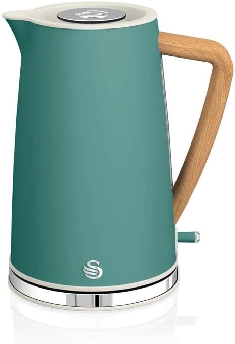 Swan Nordic Jug Kettle, 1.7 Litre, Pine Green, Rapid Boil, Wood Effect Handle, Scandi Design, Soft Touch Housing and Matte Finish, 3kw, SK14610GREN Note.(handle color miner damage)