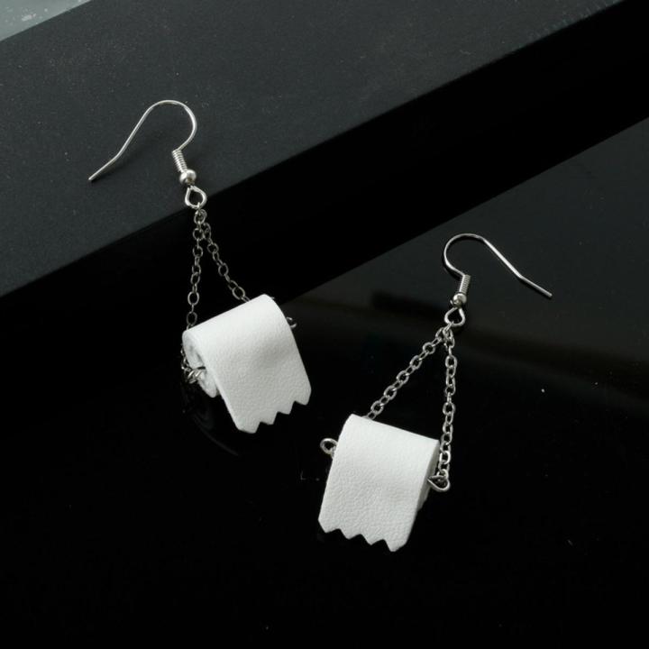 2020 Lady Roll Paper Pendant Earring Necklace Creative 3D Organization Toilet Paper Toilet Roll Paper Tube Pendant Earring
