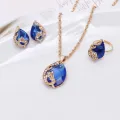 Women Rhinestone Peacock Pendant Necklace Earrings Ring Jewelry Set. 