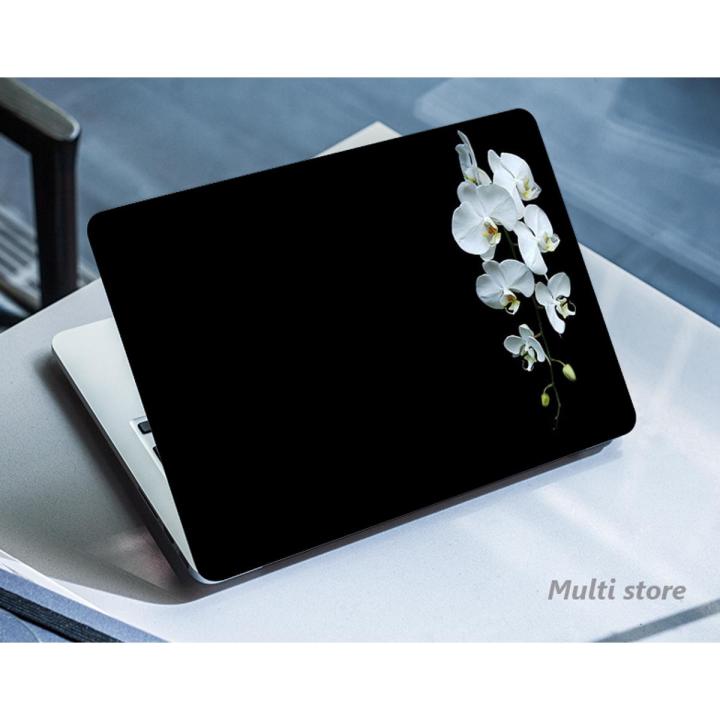 Black background orchids white flowers Laptop back cover / skin / sticker for girls / boys - Vinyl Sticker Decal - For All Laptops - Sizes 13 13.3 14.6 15 15.4 15.6 inches Laptop