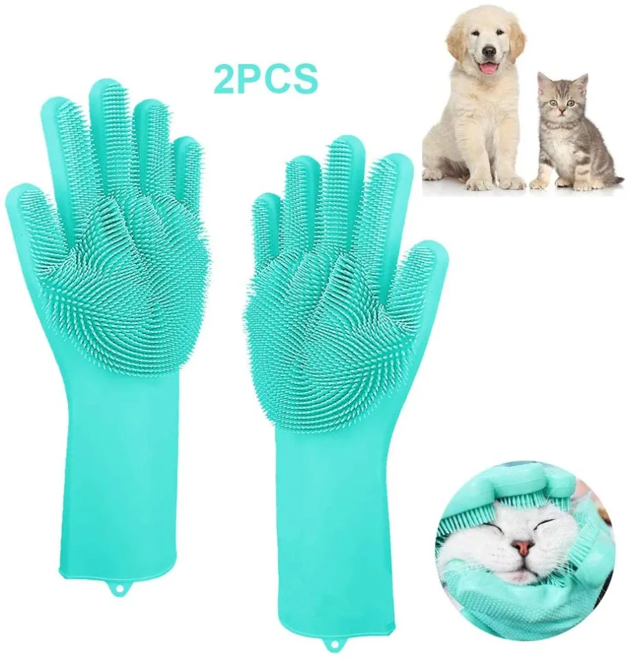 Pet Grooming Cleaning Gloves Dog Cat Bathing Shampoo Glove Scrubber Magic Dishwashing Cleanner Sponge Silicon Hair Removal Glove Daraz.pk