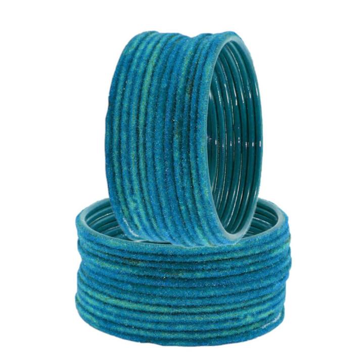 Sky Blue | 24 pieces/ 2 Dozen velvet glass bangles of all sizes ( do, sawa do , dhai )