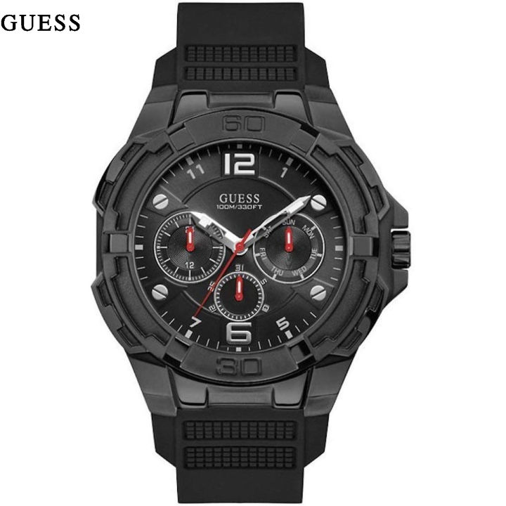Guess Genesis Black Dial Black Silicone Strap Watch For Men-W1254G2
