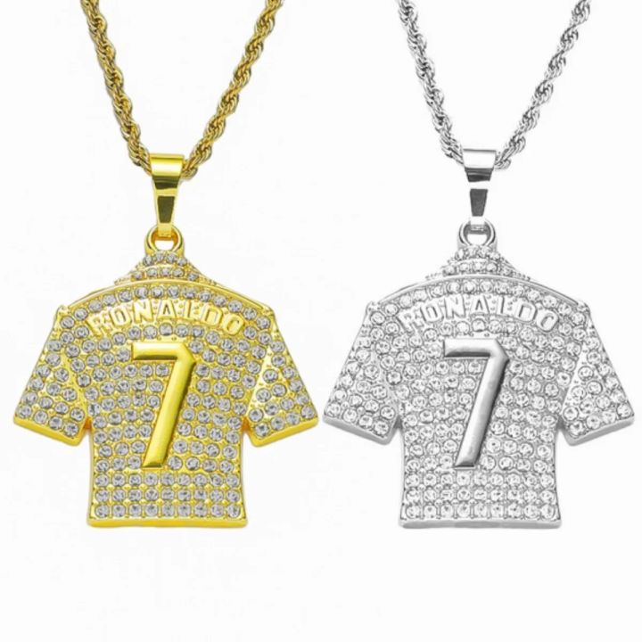 HNSP Cristiano Ronaldo 7 Messi 10 Jersey Full Zircon Pendant Chain Necklace For Men Boy Soccer Fans Hip Hop Jewelry accessories