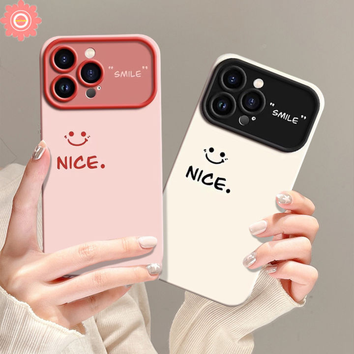 Couples Cute NICE Smile Simple Case For Realme 11 5i C53 C25 C15 C35 6i 8i 5 C25Y C20 C12 C55 C11 C17 C51 C33 C21Y C21 C30 C20A C31 C25s Contrast Window Lens Frame Fashion Solid Color Cover