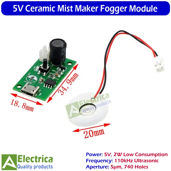 Mist%20Maker%20Atomizing%20Fogger%20Ceramic%20Disc%20%7C%205V%202W%20Nebulizer%20Plate%20110kHz,%205%C2%B5m%20740%20Holes%20%7C%20Humidifier%20&%20Aroma%20Diffuser%20Replacement%20Module,%20Green%20PCB,%208cm%20Wire%20by%20Electrica%20-%20Image%202