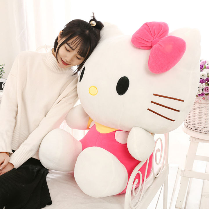 CUANFEN Big Size Lovely Sanrio Plush Hello Kitty Peluche Plush Kawaii KT Plushies Hello Kitty Stuffed Doll Animal Toy Ragdoll Xmas Gift