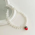 Goth Cherry Strawberry Pendant Pearl Beaded Necklace Sweet Cool Clavicle Chain Bayline. 