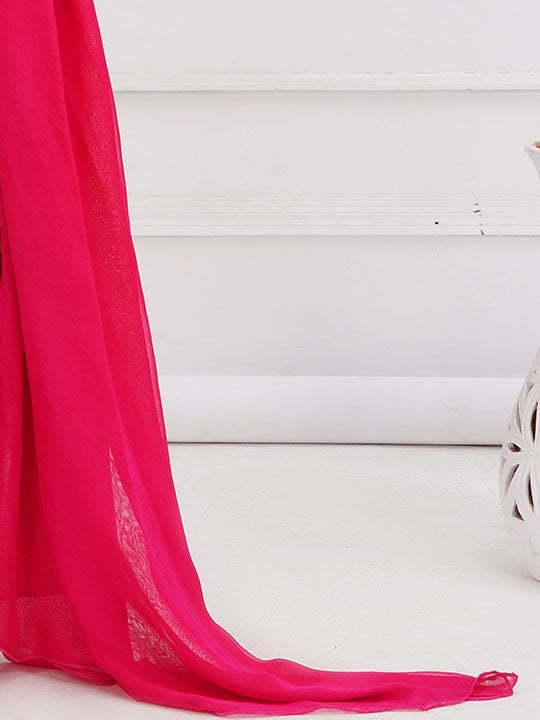 Shocking Pink Chiffon Dupatta Women's Fashion Scarf Or Shawl