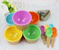 Ice Cream Dessert Bowls with Waffle Cone Shape Spoon in Assorted Colors- 2 Sets. 