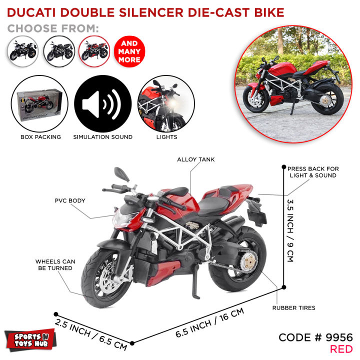 Diecast Ducati Double Silencer Bike Alloy Model Kids Toy, Die Cast Two Wheel Fast Racing Sports Motorbike Scale Replica_ Metal & Plastic Models With Music Sound & Light, Special Edition Racing Autobike Children Toys For Boys Girls & Children Race Vehicle