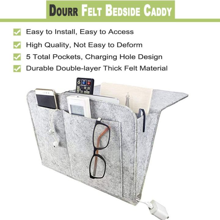 Bedside Storage Bag Pouch Bed Desk Bag Sofa TV Hanging Caddy Couch Storage Organizer Bed Holder Pockets 1pc Felt