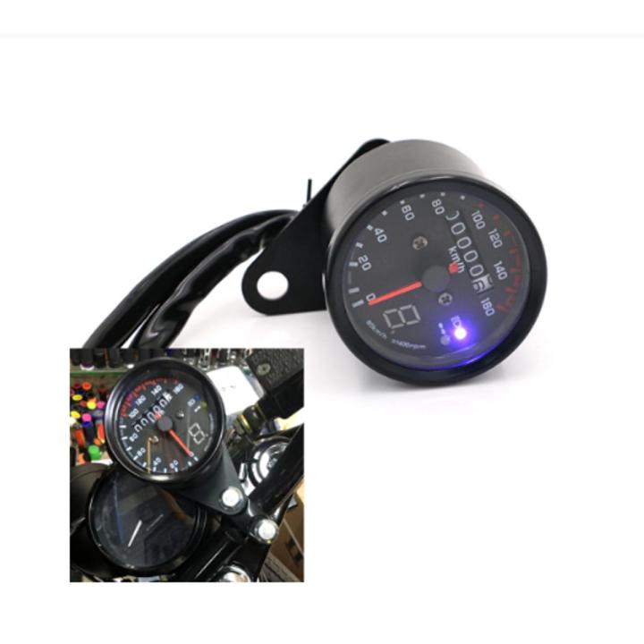 Universal Motorcycle Speedometer Tachometer Gauge with LED Backlight Gear Dual Speed Meter with LED Indicator 2 Colors