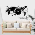 World Map Wall Clock with Whole World Maps, Planes, Human Art, Airplanes, Stars, Country & Ocean Names, World Map Wooden Wall Clock for Home and Offices, 3D Design Self Adhesive. 