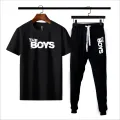 Track Suit For Men And Boys Black Round Neck Half Sleeve T Shirt And Trouser Micro Polyester Casual Set. 