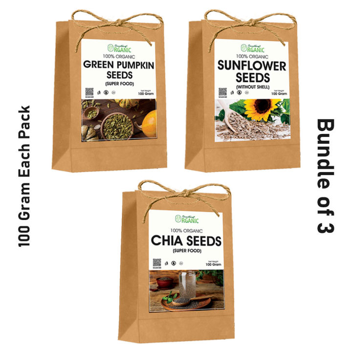Pack Of 3 Chia Seeds + Pumpkin Seeds + Sunflower Seeds – Nutrient-Rich Superfood Blend for Health, Energy & Weight Loss