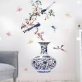 "3D Chinese Large Vase Blue Flower Wall Stickers with Romantic Floral Design – Modern Home Decor Wall Art Poster for Bedroom, Living Room, Wedding Decorations, and DIY Creative Wall Decals for Elegant Interiors". 