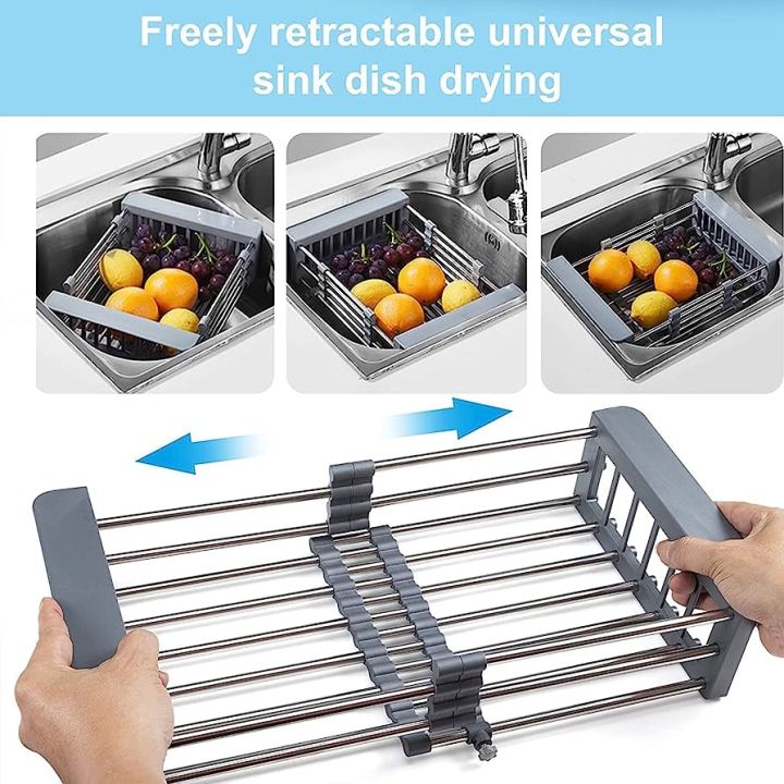 Kitchen%20Sink%20Adjustable%20Rectangular%20Strainer%20Drain%20Fruit%20Vegetable%20Dishe%20Black%20Basket%20Storage%20Rack%20Stainless%20Steel%20-%20Image%205