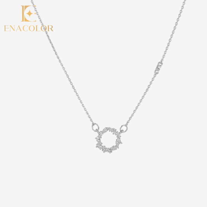 New Delicate Full Crystal Round Circlu Pendant & Necklace Ins Girl