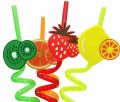 4 pcs Colorful Cartoon Art Drinking Plastic Fruit Straws For Kids & Wedding Party Birthday Decoration Art Reusable Spiral Plastic Straws for Mason Jar Juices. 